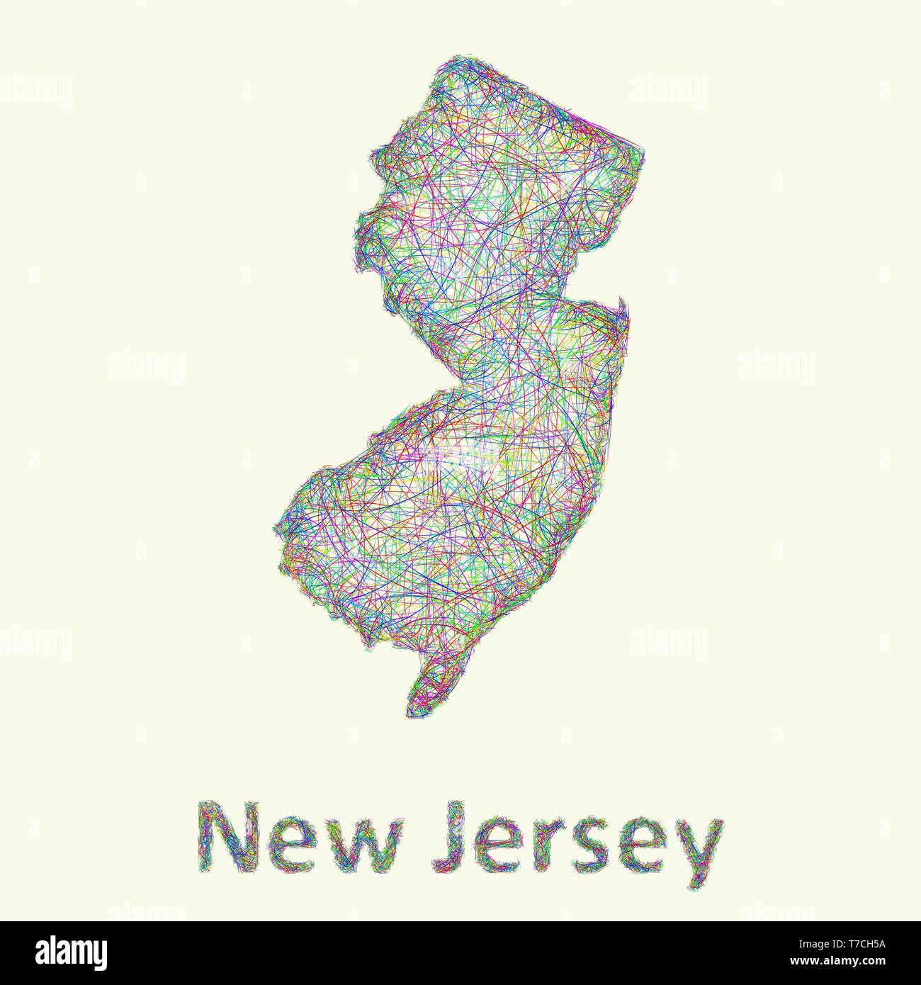New Jersey Linie Art Karte Stock Vektor