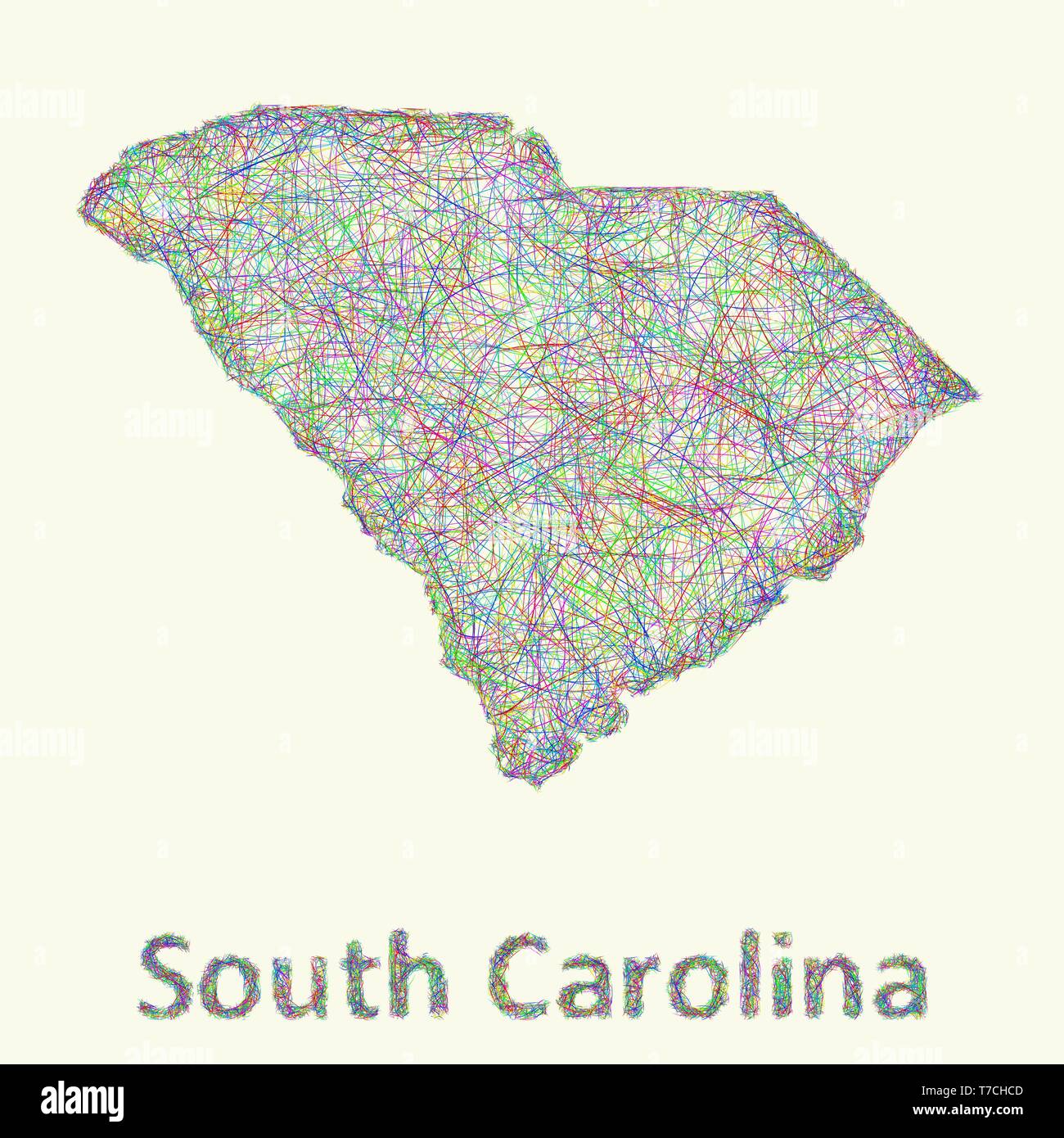 South Carolina Linie Art Karte Stock Vektor