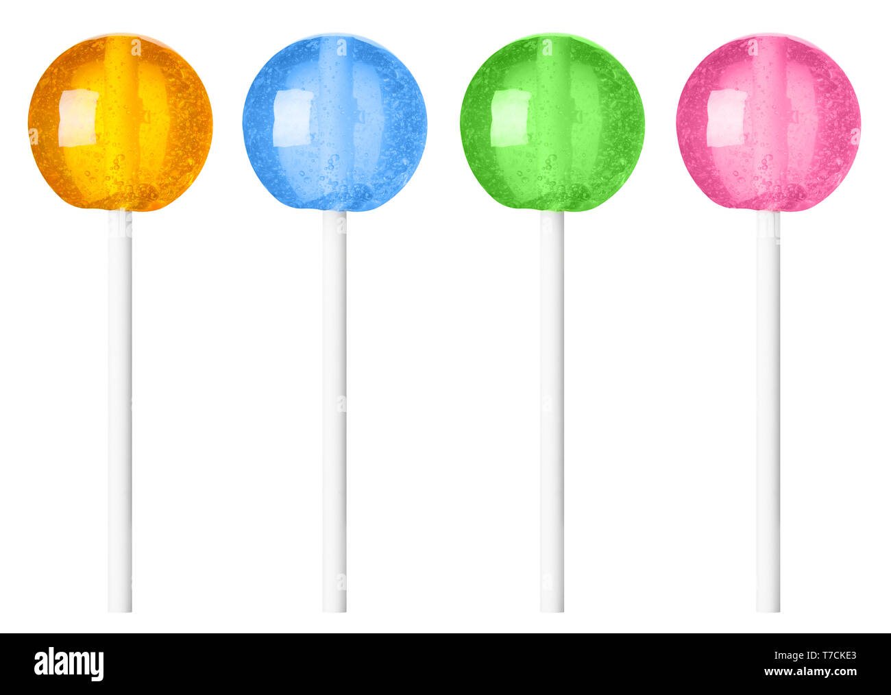 Lollipop verschiedene Farben umgefärbt auf weißem Hintergrund Stockfoto