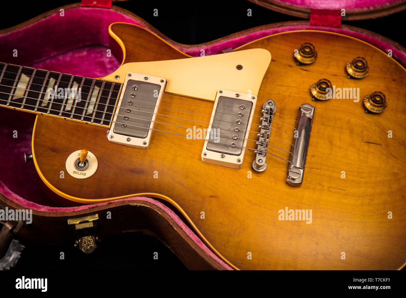 Gibson Les Paul Gitarre als 'Burst' ist ein Symbol für Gitarre Design bekannt. Die Gitarre wurde durch bemerkenswerte Spieler wie Eric Clapton und Peter Green verwendet Stockfoto