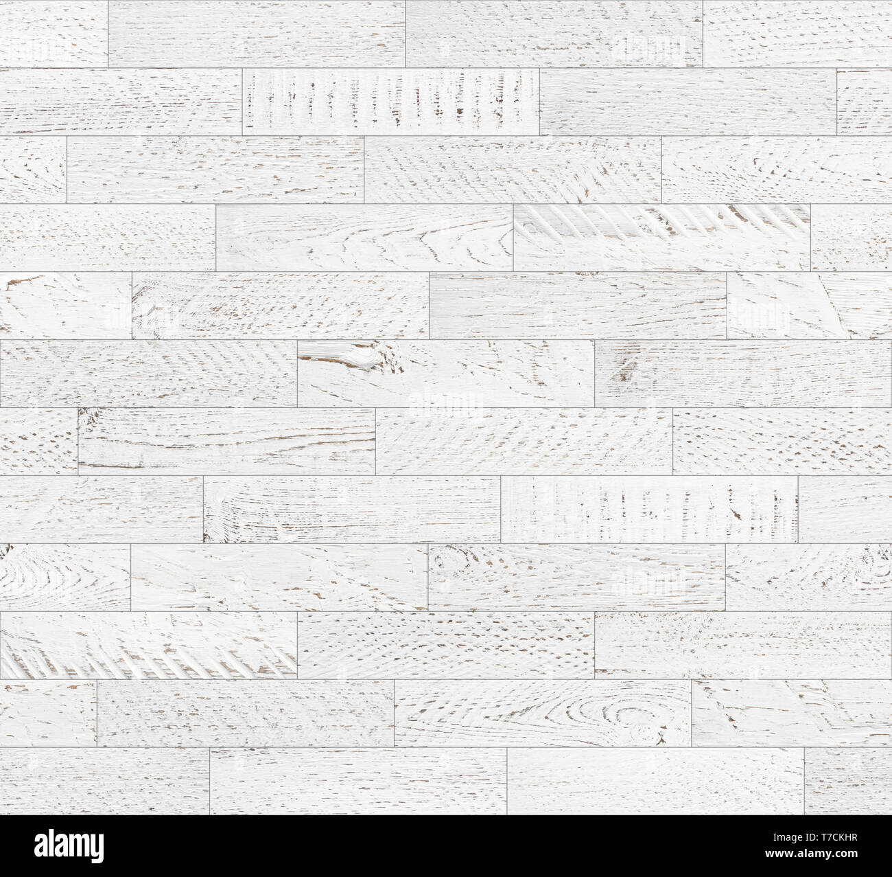 Nahtlose Holzbohlen Textur. Vintage weiß gestrichen und sanft getragen Kachelbare weiß Holz Hintergrund flatlay Ansicht von oben. Stockfoto