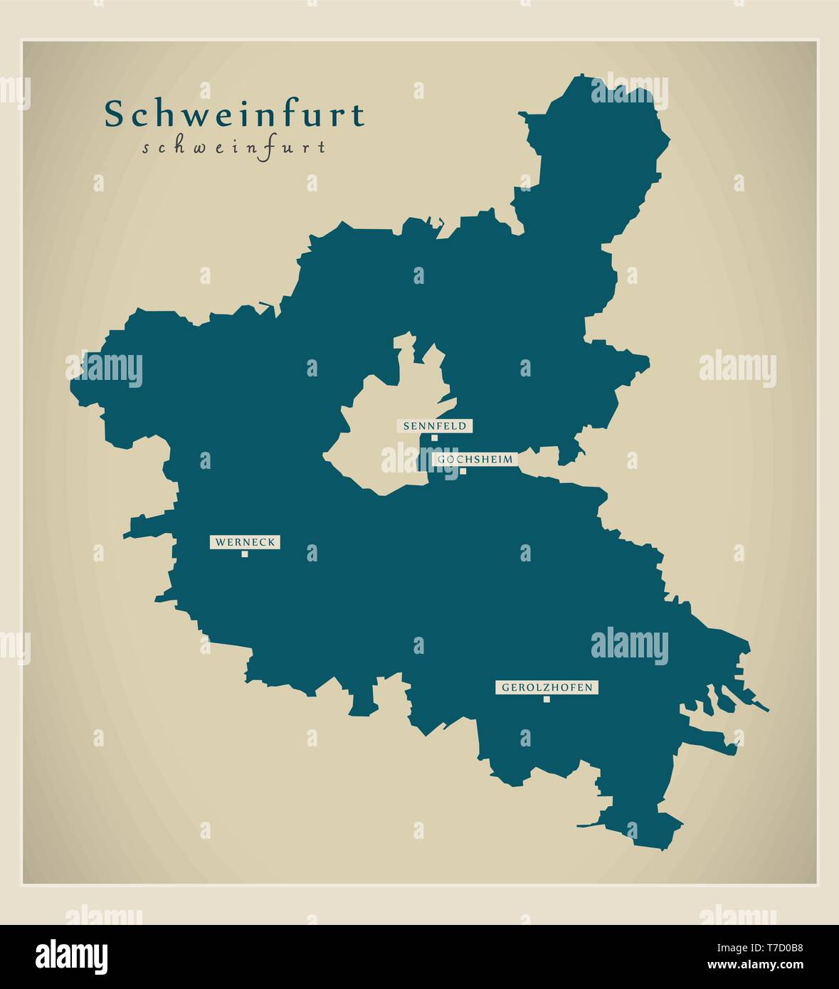 Moderne Karte - Schweinfurt County von Bayern DE Stock Vektor