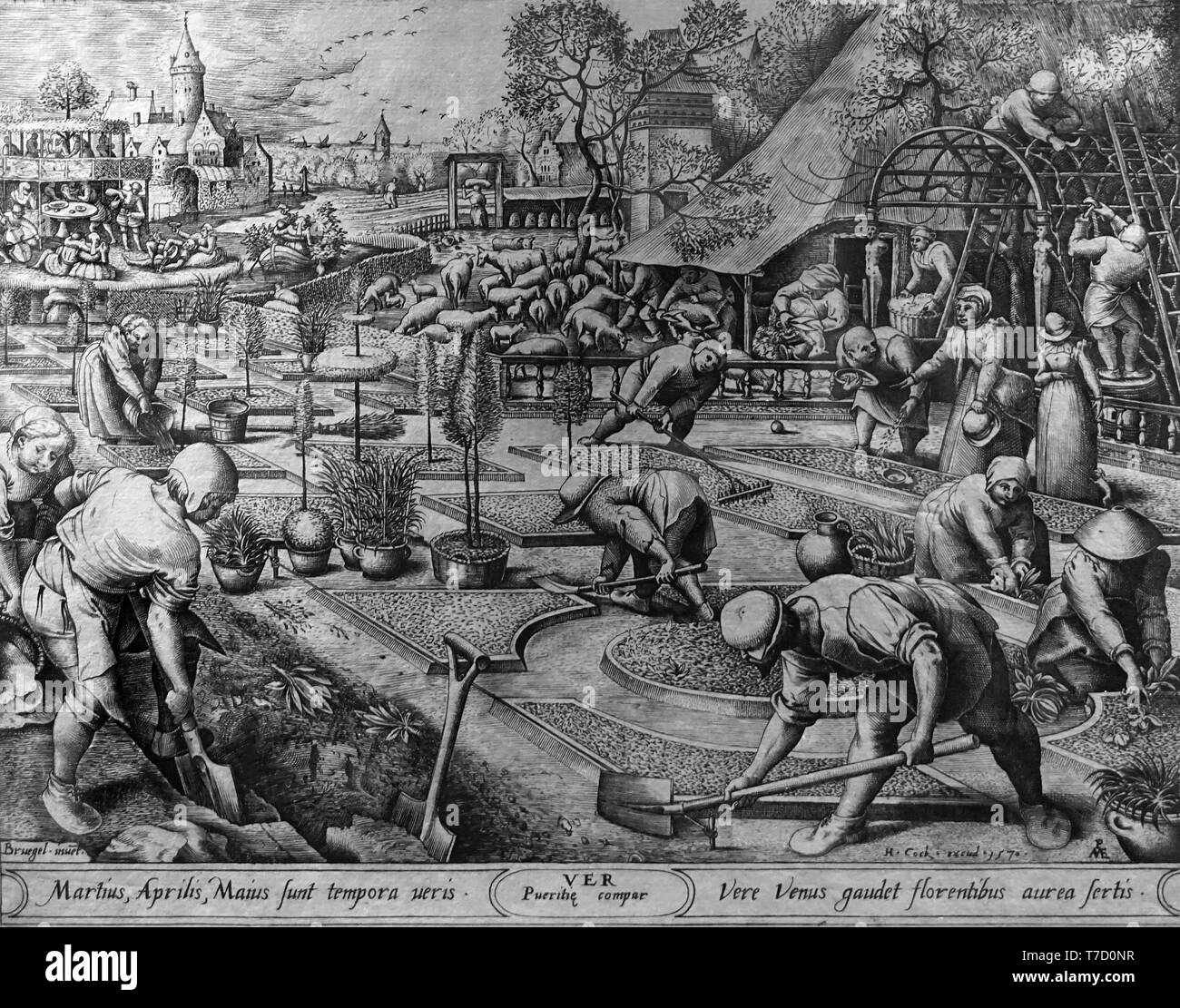 Aufdruck des Frühlings (1570) (nach Pieter Bruegel the Elder) von Pieter van der Heyden (1530 - 1572) Flämischer Druckmacher. Stockfoto