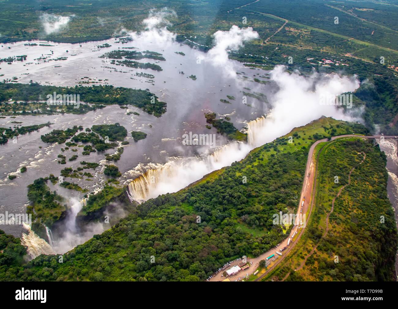 Luftbild des berühmten Victoria Falls zwischen Sambia und Simbabwe Stockfoto