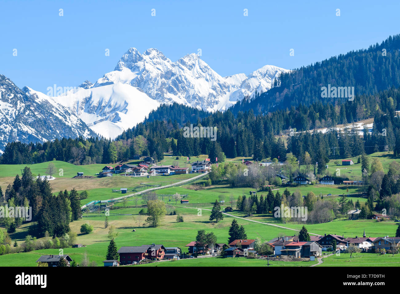 Beeindruckendes Panorama der Allgäuer Alpen in der Nähe von Oberstdorf. Stockfoto
