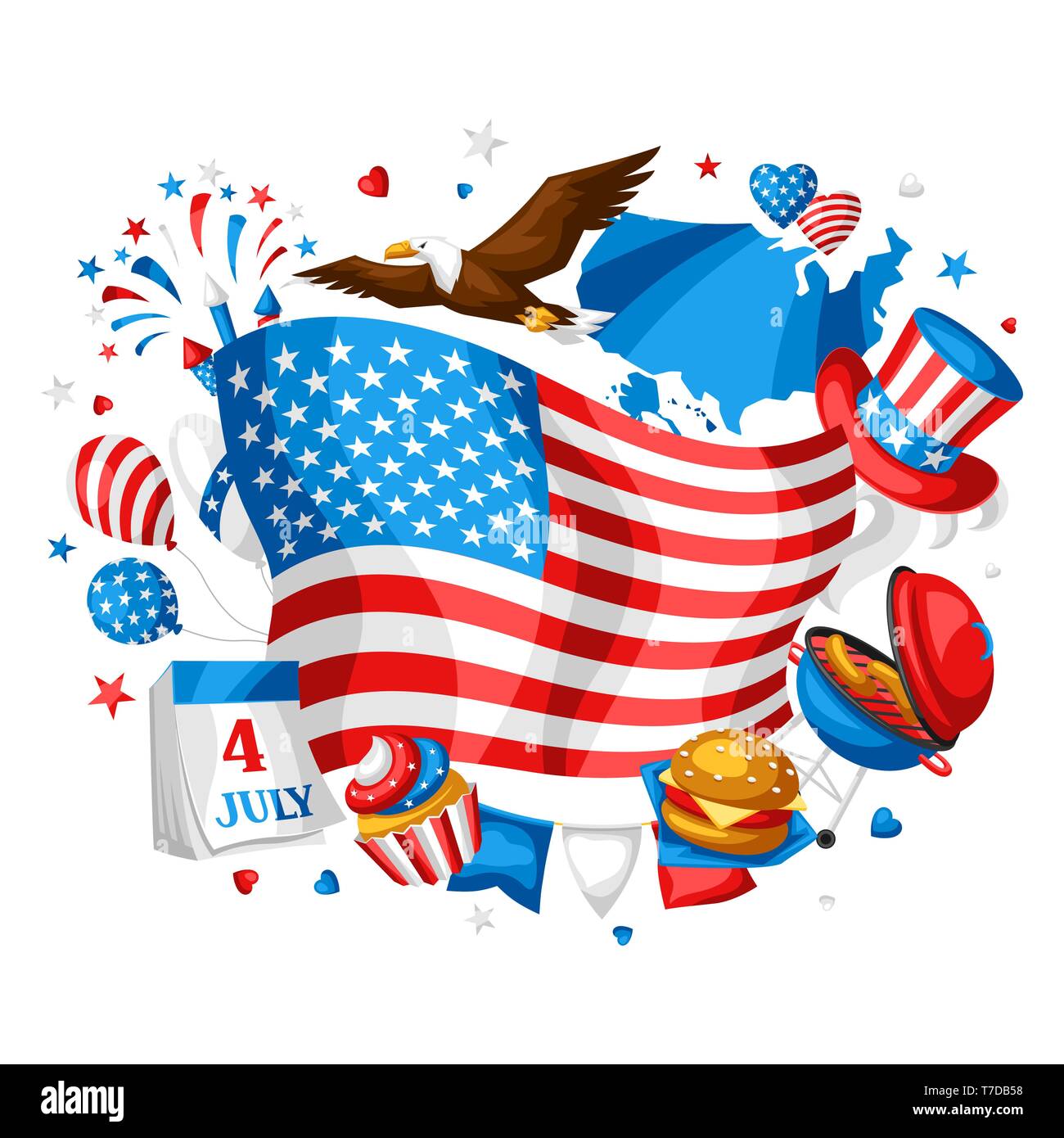 Am 4. Juli Unabhängigkeitstag Grußkarte. Stock Vektor
