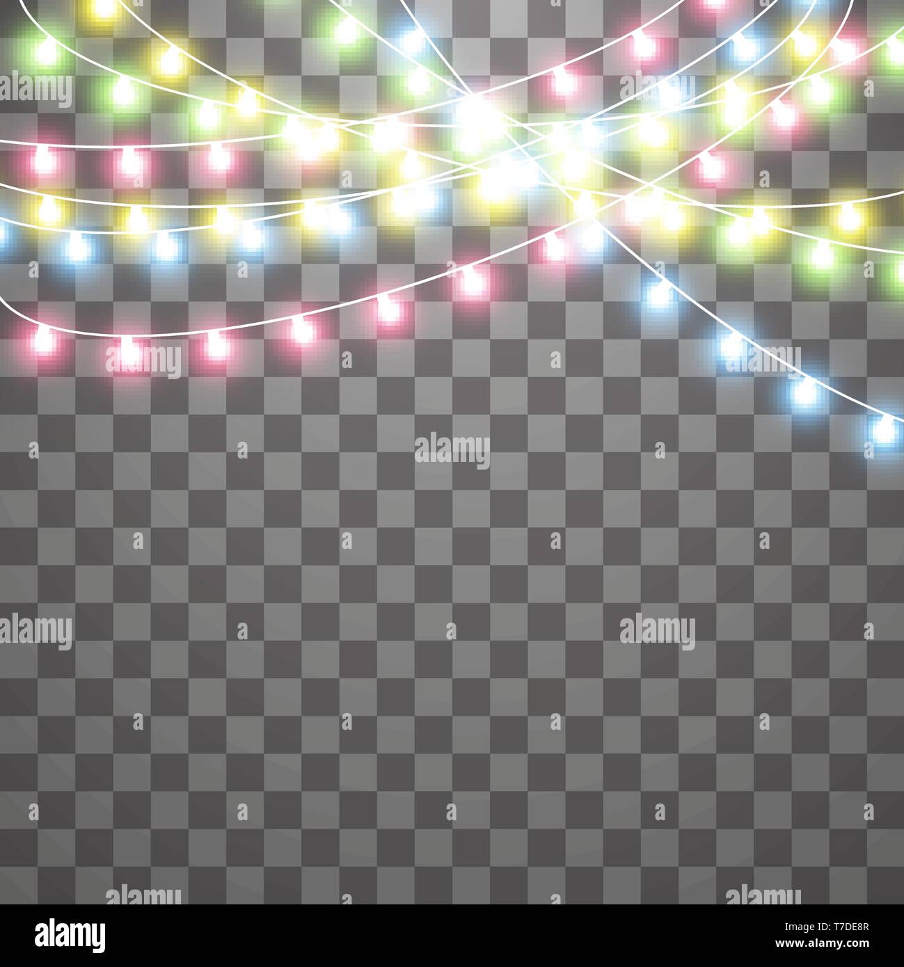 Girlanden, Weihnachtsschmuck licht Effekte. Isolierte vektor design Elemente. Leuchtende Lichter für Weihnachten Urlaub Grußkarte Design. Farbige LED Stock Vektor