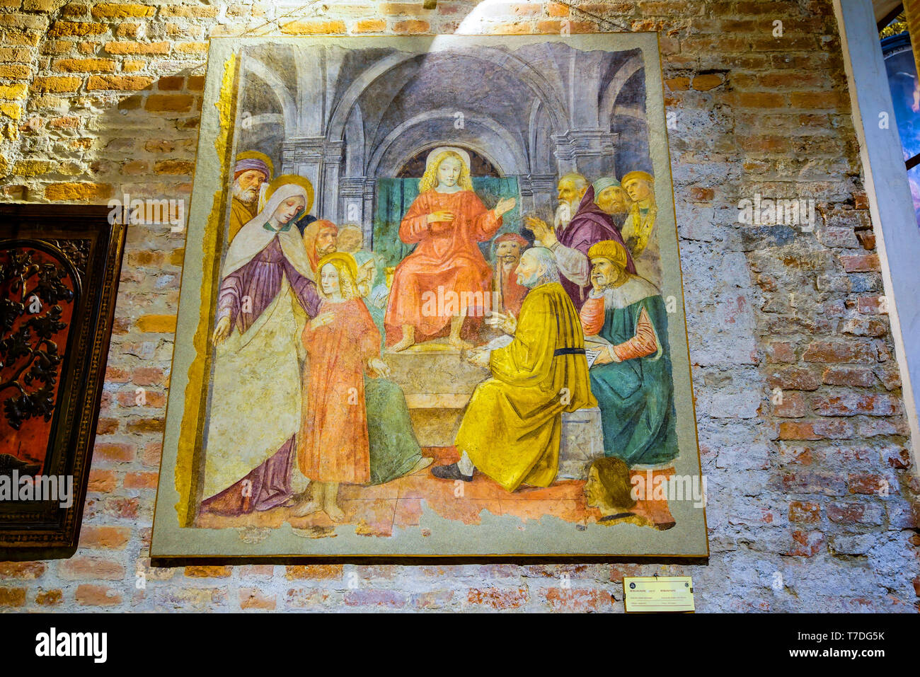 Jesus unter den Ärzten des Tempels durch Künstler Ambrogio Borgognone, Basilica di Sant'Ambrogio, Mailand, Lombardei, Italien. Stockfoto