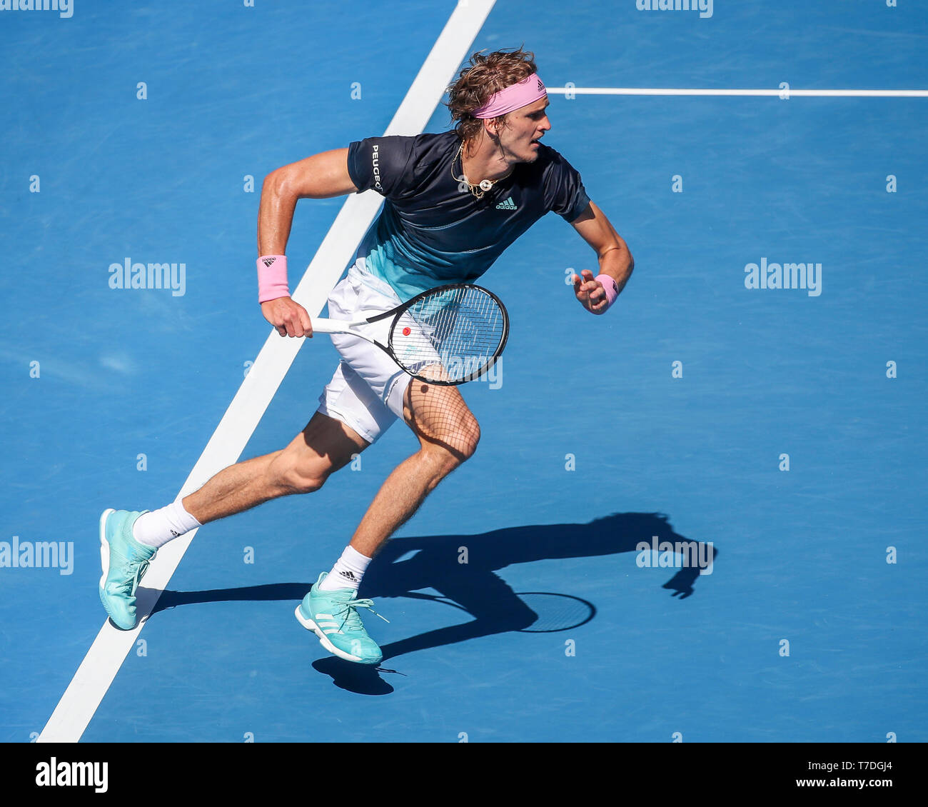 Deutsche Tennisspieler Alexander Zverev vorwärts während der Australian Open 2019 Tennis Turnier, Melbourne Park, Melbourne, Victoria, Australien Stockfoto