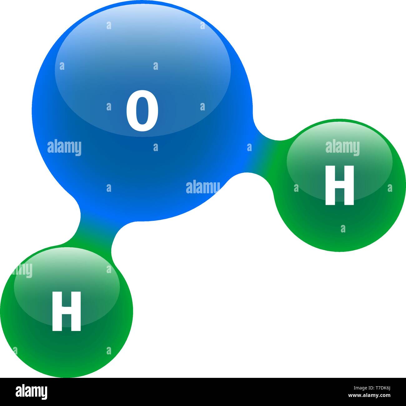 Chemie Modell von Molekül Wasser H2O wissenschaftliche Elemente. Integrierte Partikel Wasserstoff und Sauerstoff Natürliche anorganische Verbindung. 3D-Struktur Stock Vektor