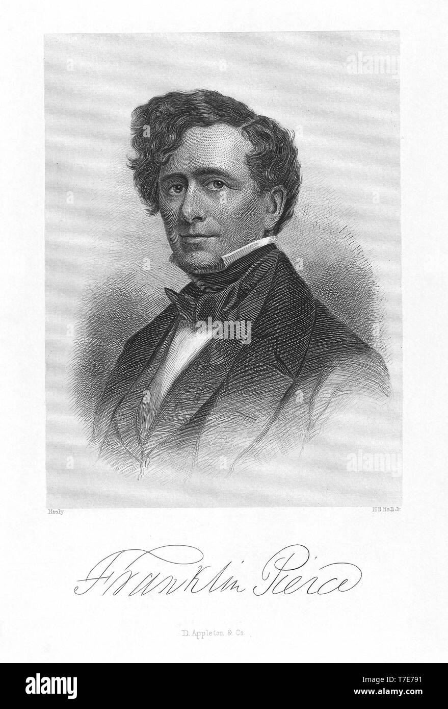 Franklin Pierce (1804-1869), 14. Präsident der Vereinigten Staaten, halber Länge Porträt, Kupferstich von H.B. Hall, von D. Appleton & Co., 1853 veröffentlicht. Stockfoto