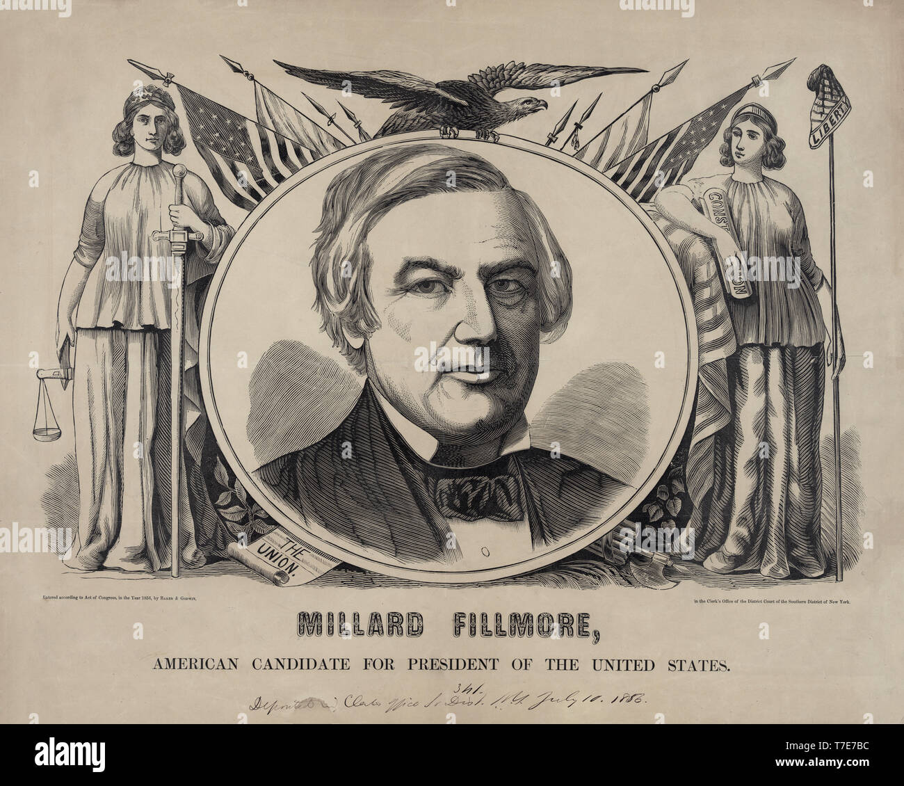 Millard Fillmore, amerikanische Kandidat für den Präsidenten der Vereinigten Staaten, Kampagne, Banner, durch Baker & Godwin, 1856 veröffentlicht. Stockfoto