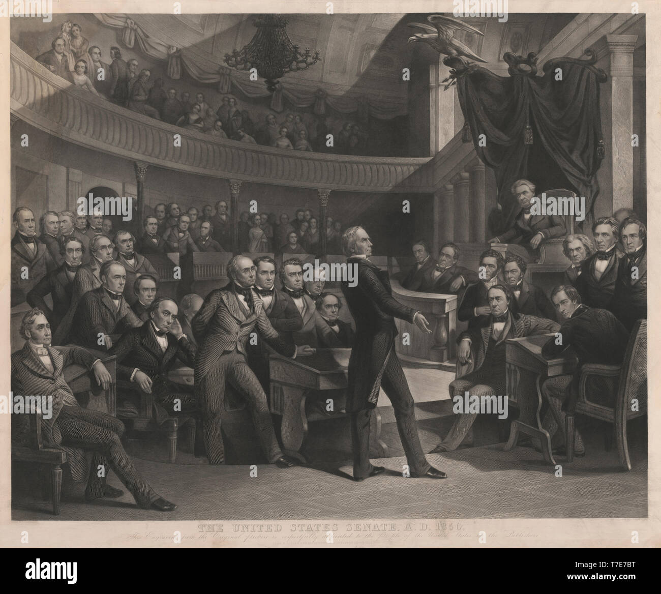 Der Senat der Vereinigten Staaten, A.D. 1850, Henry Clay Sprechen über den Kompromiss von 1850 Im alten Plenarsaal des Senats, gezeichnet von P.F. Rothermel, von R.: Whitchurch, von John M. Butler und Alfred Lang, 1855 veröffentlicht eingraviert Stockfoto