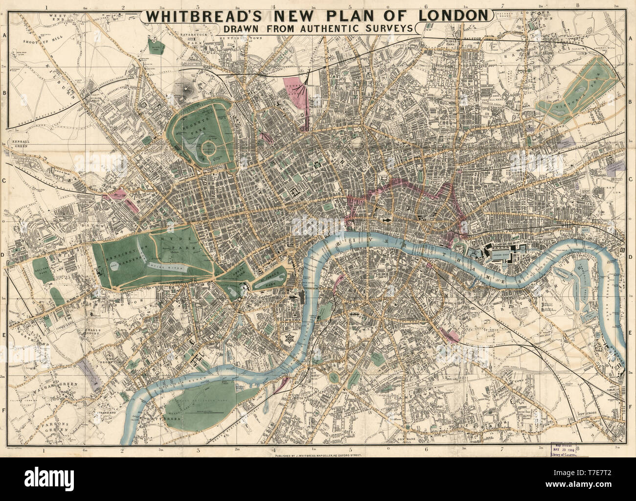 Von Whitbread Neuer Plan von London, gezeichnet von authentischen Erhebungen, von J. Whitbread, 1853 veröffentlicht. Stockfoto