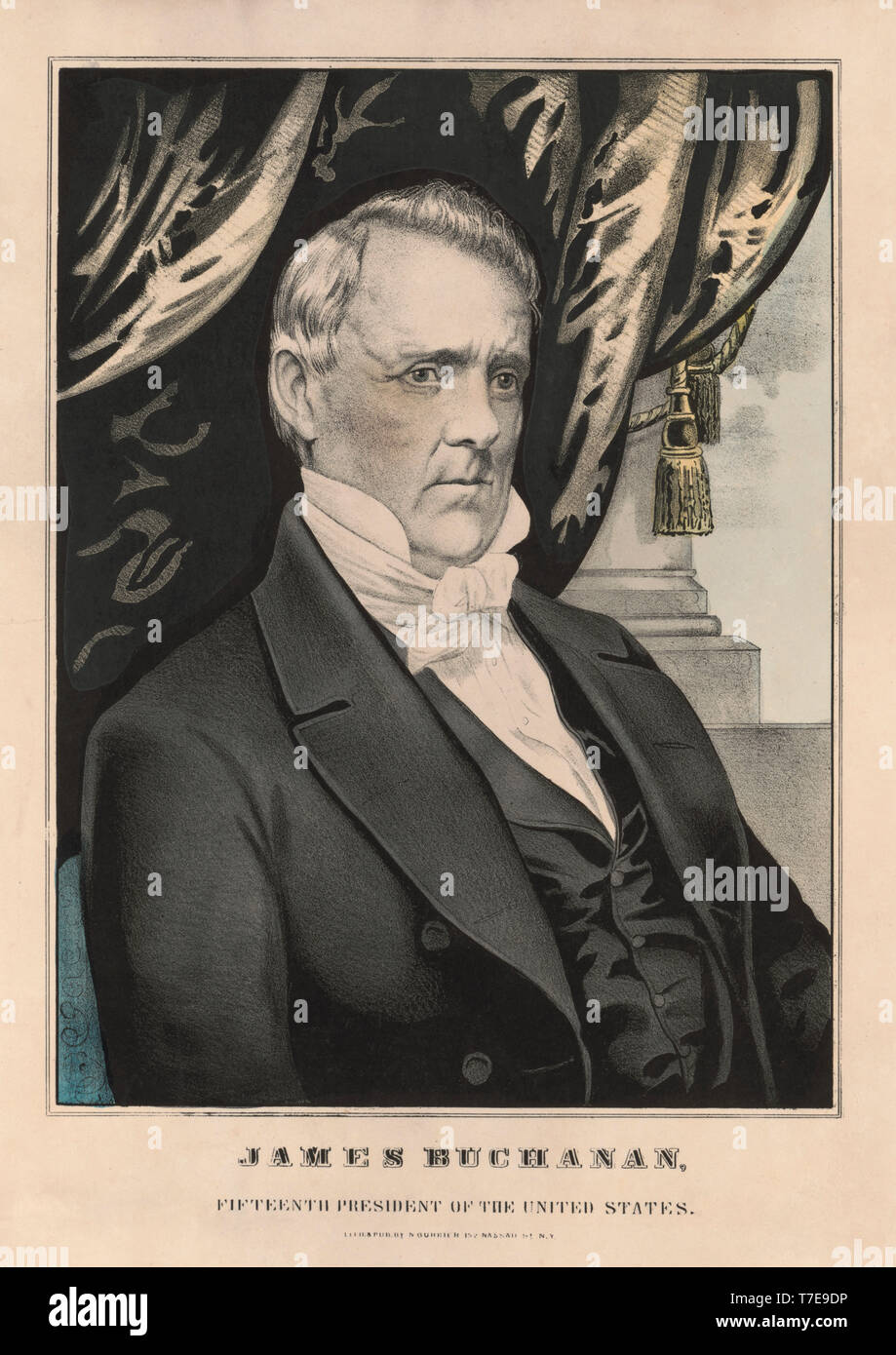 James Buchanan, 15. Präsident der Vereinigten Staaten, Kopf und Schultern Portrait, Lithographie & durch Nathaniel Currier, 1857 veröffentlicht. Stockfoto