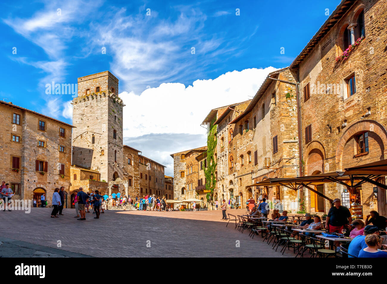 Markt von San Gimignano in Italien Stockfoto