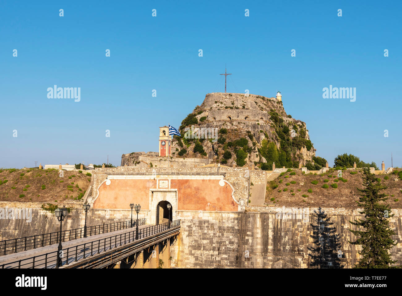 Eingang, Brücke, alte Festung, Kerkyra, Korfu, Ionische Inseln, Griechenland Stockfoto