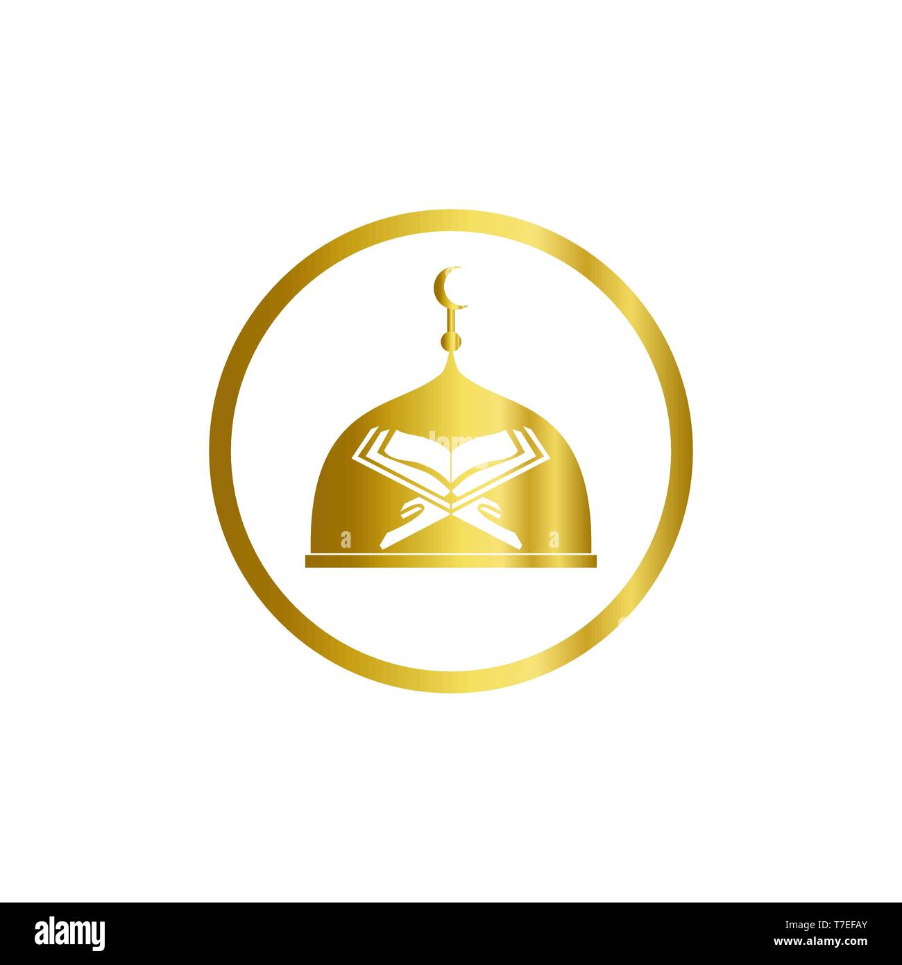 Moderne Gold islamische Moschee und Koran Logo isoliert auf weißem Hintergrund. Vector Illustration.eps 10. Stock Vektor