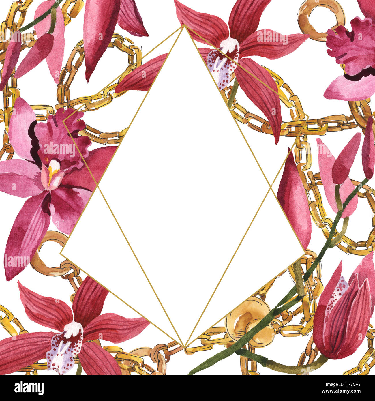 Marsala Orchidee Blumen botanischen Blumen. Wild Federblatt wildflower isoliert. Aquarell Hintergrund Abbildung. Aquarell Zeichnung Mode aqu Stockfoto