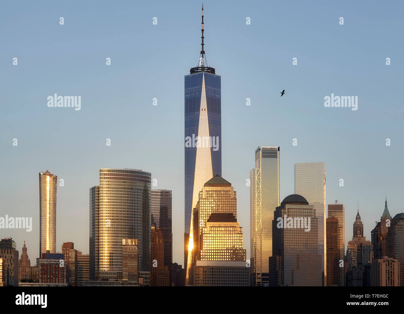 Bei Sonnenuntergang Skyline von Manhattan, New York City, USA. Stockfoto