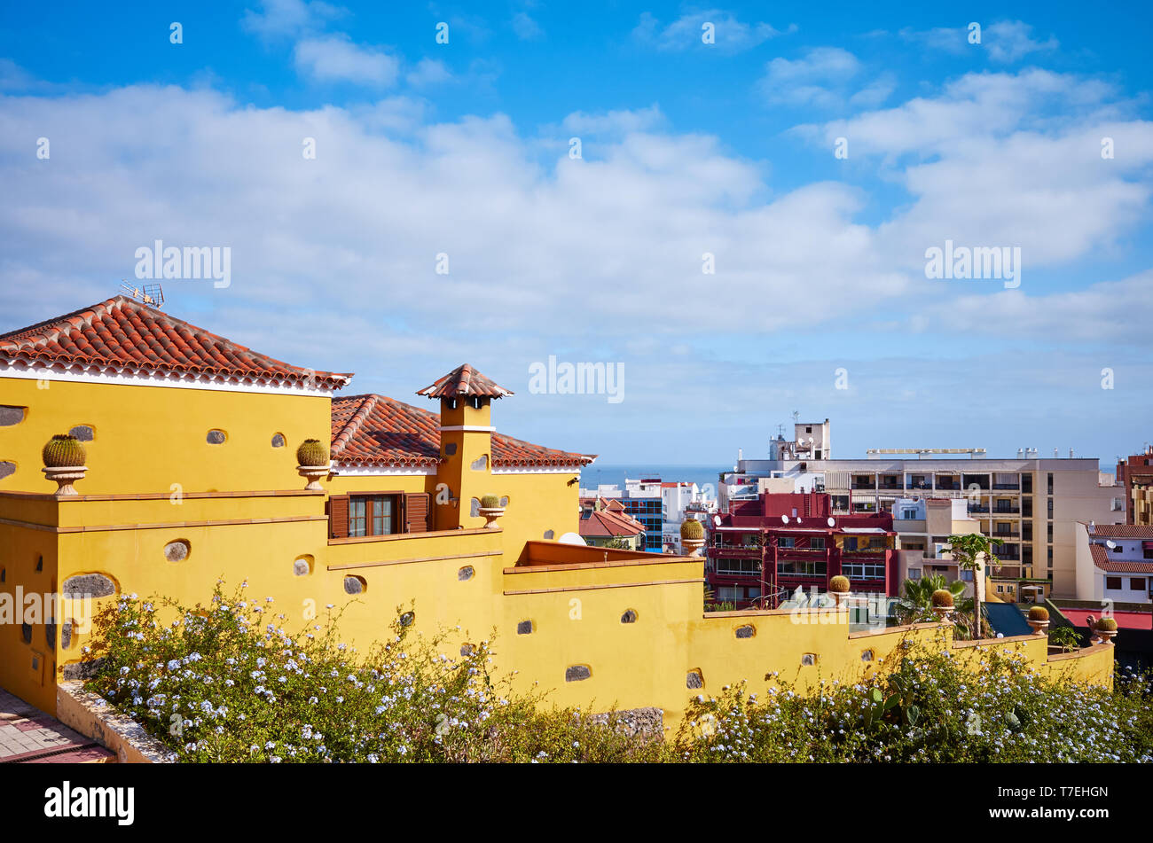 Puerto de la Cruz Stadt Architektur, Teneriffa, Kanarische Inseln, Spanien. Stockfoto