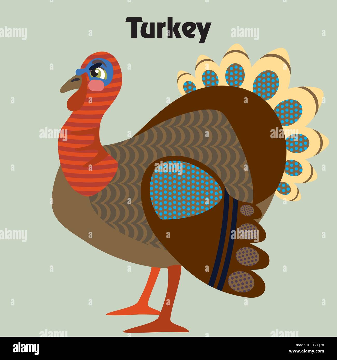 Bunt dekorativ Umrisse lustig bunte Türkei steht im Profil. Bauernhof Tiere und Vögel Vektor cartoon Flachbild Abbildung in verschiedenen Farben ist Stock Vektor
