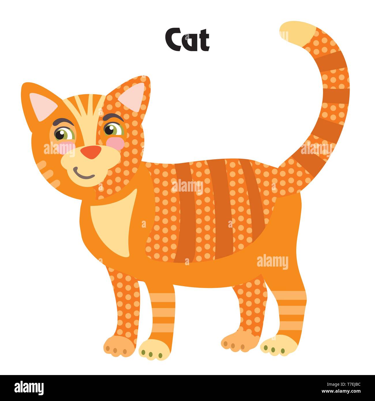 Bunt dekorativ Umrisse cute Ginger cat steht im Profil. Bauernhof Tiere und Vögel Vektor cartoon Flachbild Abbildung in verschiedenen Farben isoliert Stock Vektor