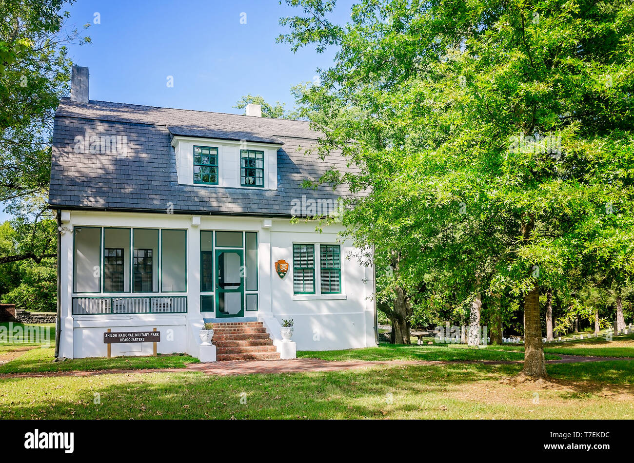 Die Silo National Military Park Hauptquartier befindet sich in einem 1911 Home innen Silo National Cemetery, Sept. 21, 2016, Silo, Tennessee entfernt. Stockfoto