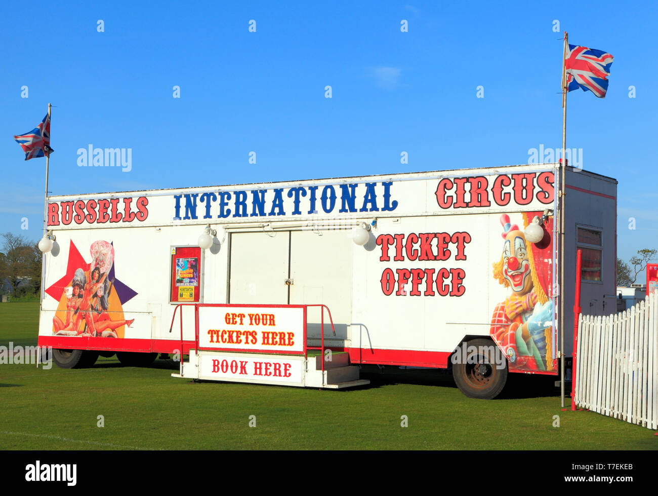 Russells Internationale Zirkus, show, Ticket Office, Hunstanton, Norfolk, Großbritannien Stockfoto