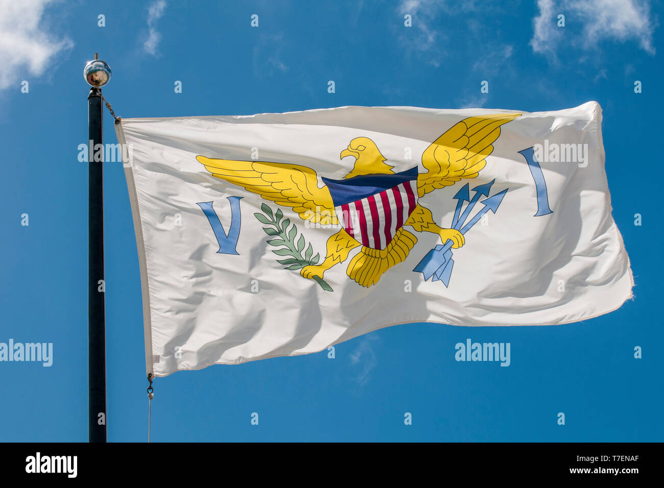 Die United States Virgin Islands Flagge, Frederiksted, St. Croix, US Virgin Islands. Stockfoto