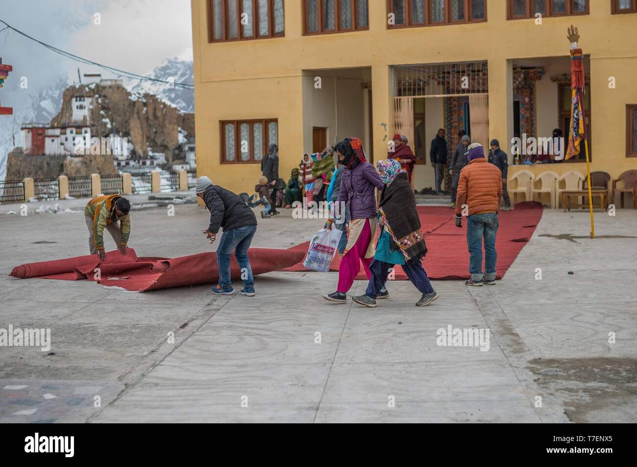 Spiti, Himachal Pradesh, Indien - März 24, 2019: Foto von dhankar Kloster im Himalaya Stockfoto