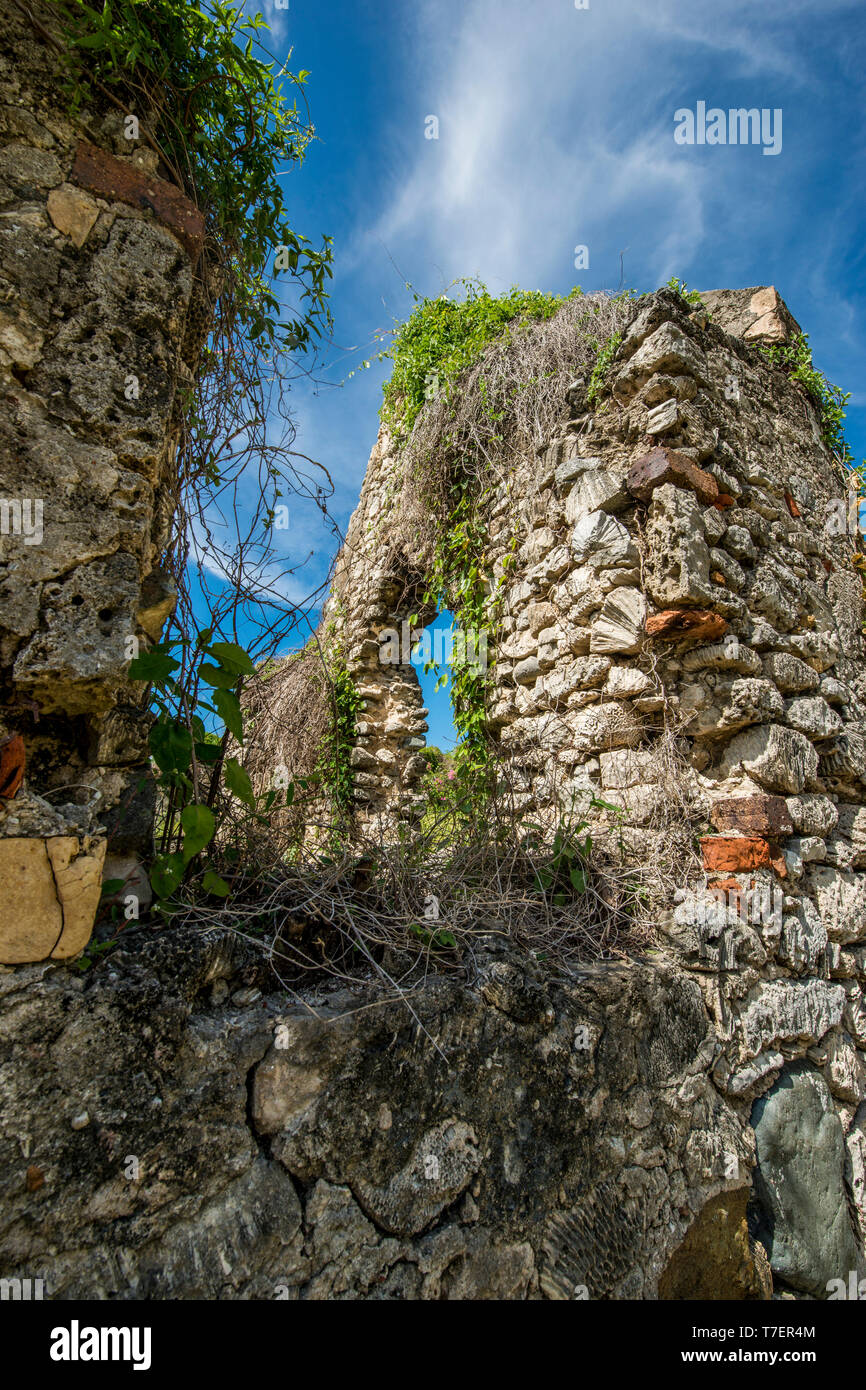 Ruinen von Rost Op Twist Sugar Mill Plantage, St. Croix, US Virgin Islands. Stockfoto