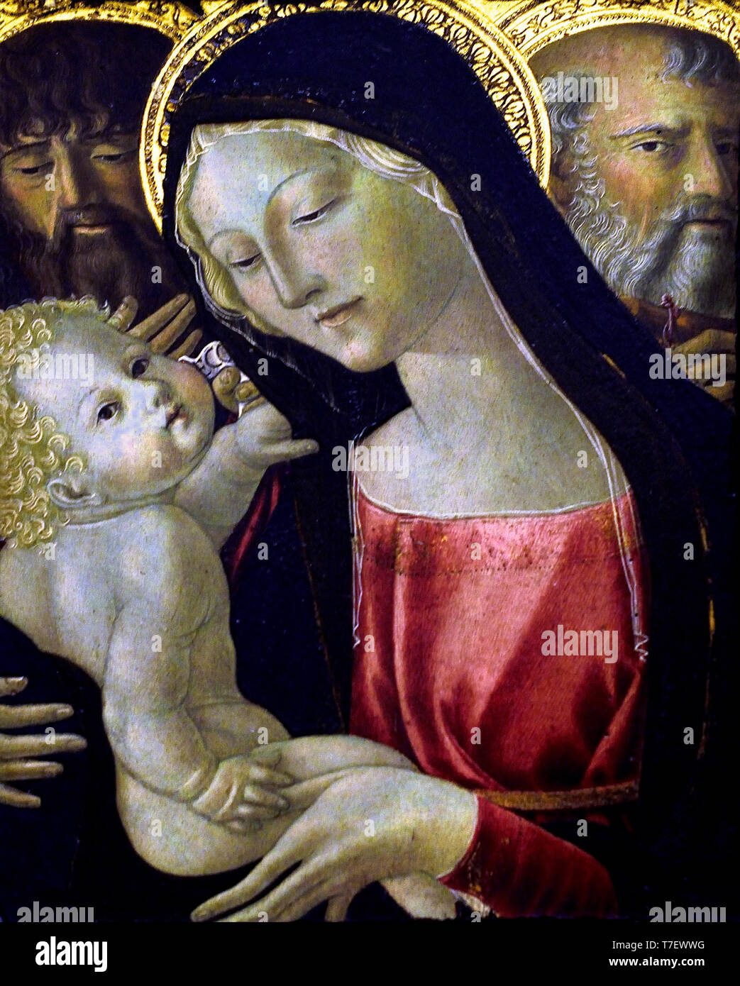 Die Jungfrau und das Kind zwischen Johannes dem Täufer und der hl. Antonius 1480 DI BARTOLOMEO von NEROCCIO DE' LANDI 1447 - 1500 Siena, Italienisch, Italien. Stockfoto