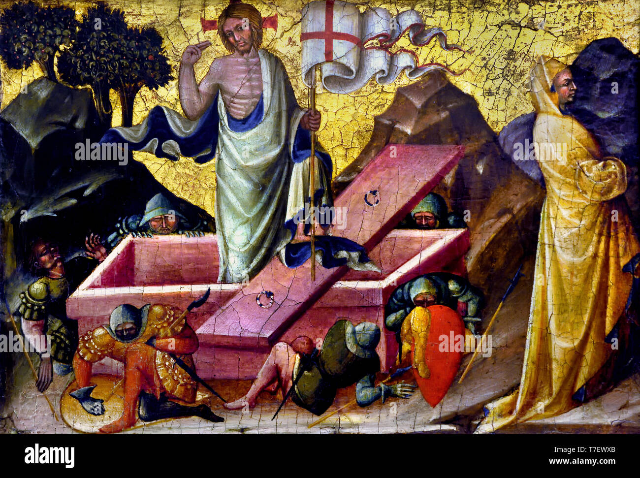 Die Auferstehung Christi, c.1430-1450 Tempera- und Goldtafelmalerei von Bartolomeo di Tommaso, ausgestellt im Louvre-Museum in Paris, Frankreich. Italienisches Renaissance-Meisterwerk mit dem Titel Die Auferstehung Christi (La Résurrection du Christ), gemalt zwischen 1430 und 1450 vom italienischen Meister Bartolomeo di Tommaso da Foligno, beherbergt im Louvre-Museum: Stockfoto