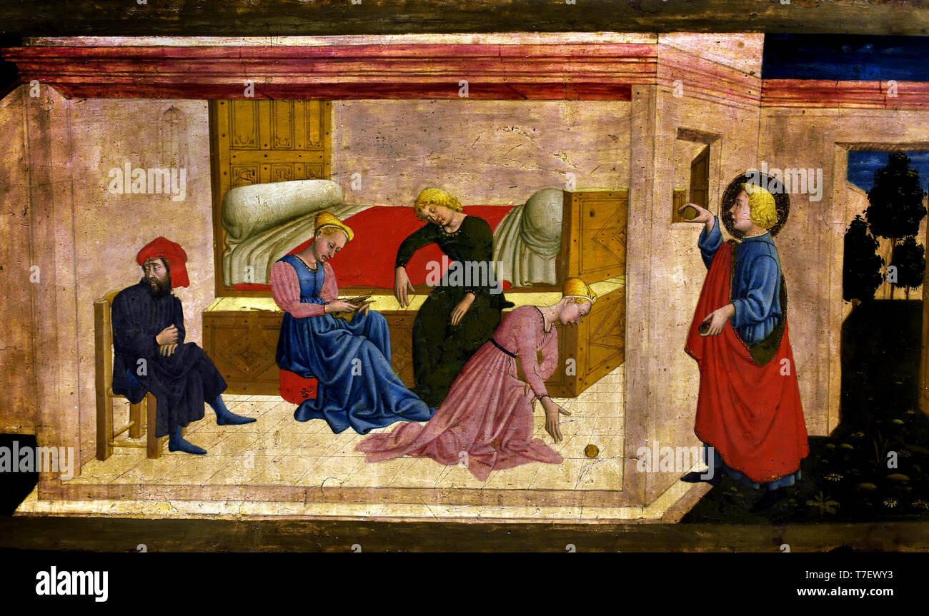 Die Nächstenliebe des Heiligen Nikolaus von Bari von Giovanni Francesco DA RIMINI, (in Padua von 1441 bekannt - Bologna 1470), Italienisch, Italien, Stockfoto