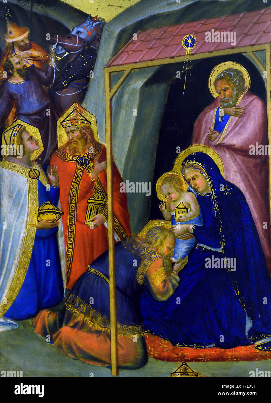 Anbetung der Heiligen Drei Könige 1335 - 1340 von Pietro Lorenzetti (in Siena von 1306 bis 1345 bekannt), Italienisch, Italien, Stockfoto