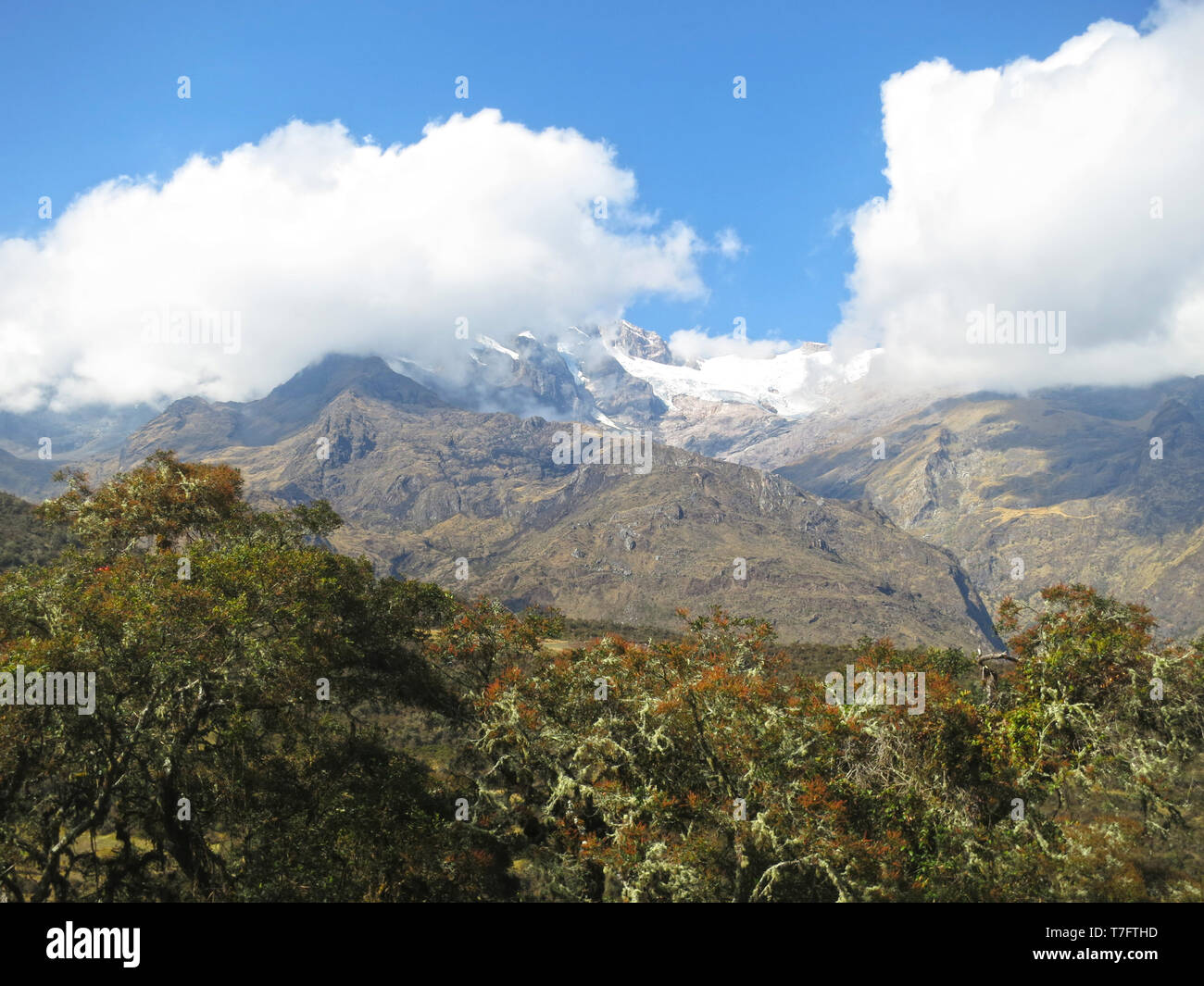 Ostseite der Abra Malaga Pass in den Hochanden Perus. Teil der Cordillera Vilcanota Gebirges. Stockfoto