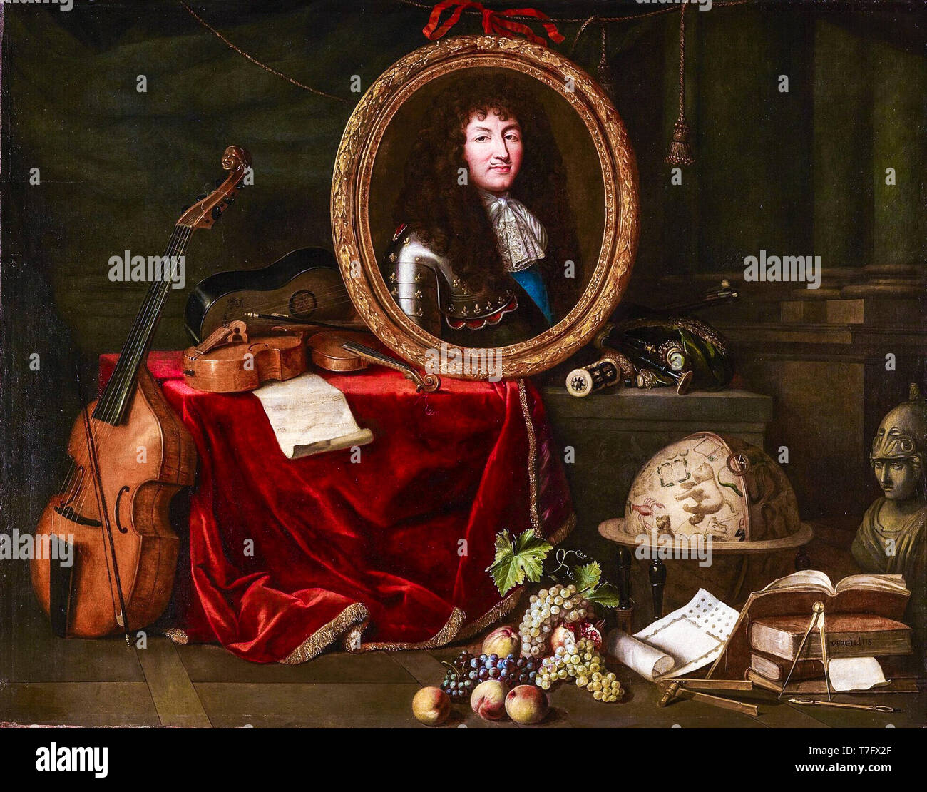 Louis XIV., der Beschützer der Künste und der Wissenschaften. Allegorie von 1672, Gemälde von Jean Garnier, nach Claude Lefèbvre, C. 1670-1672 Stockfoto