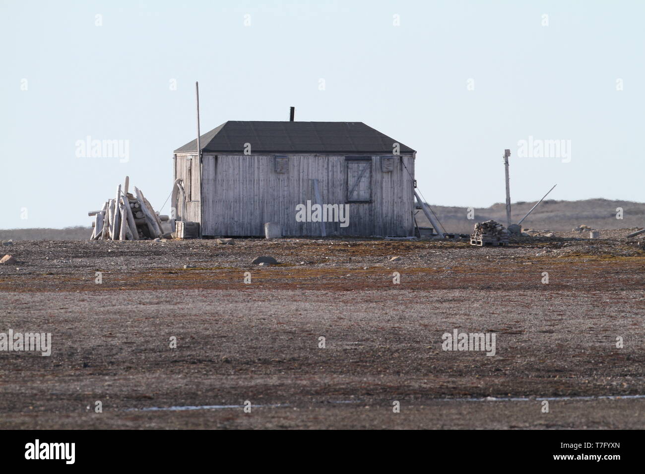 Einsame Hütte in Svalbard, Das arktische Norwegen Stockfoto