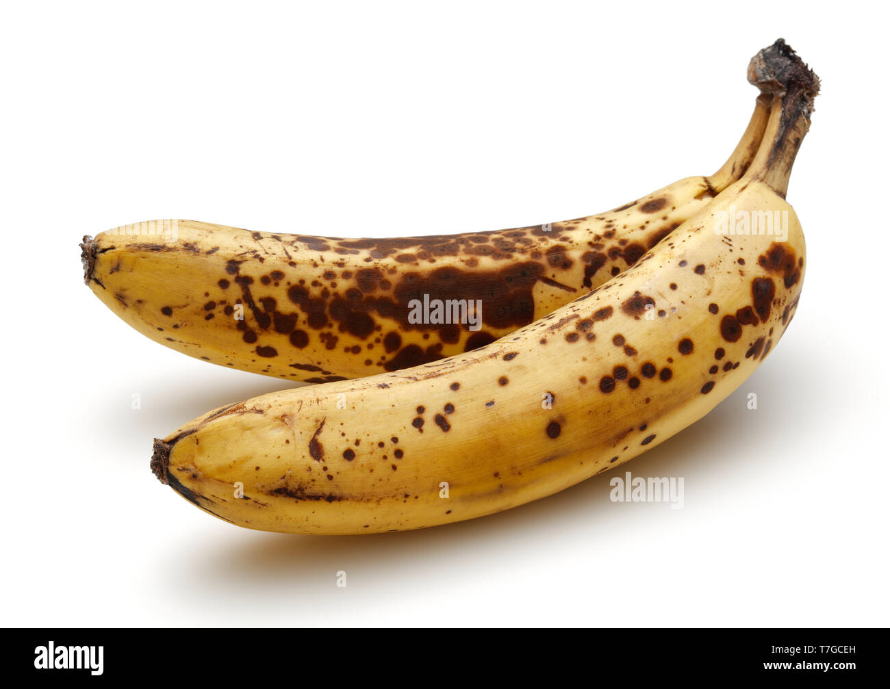 Paar überreife Banane auf weißem Hintergrund Stockfoto