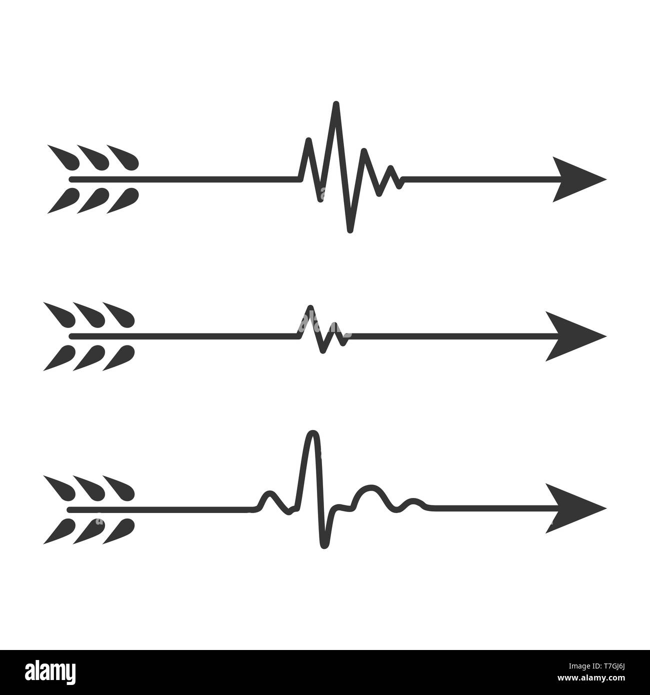 Satz Pfeile mit Heartbeat Symbol. Vector Illustration. Elektrokardiogramm Zeichen isoliert. Stock Vektor