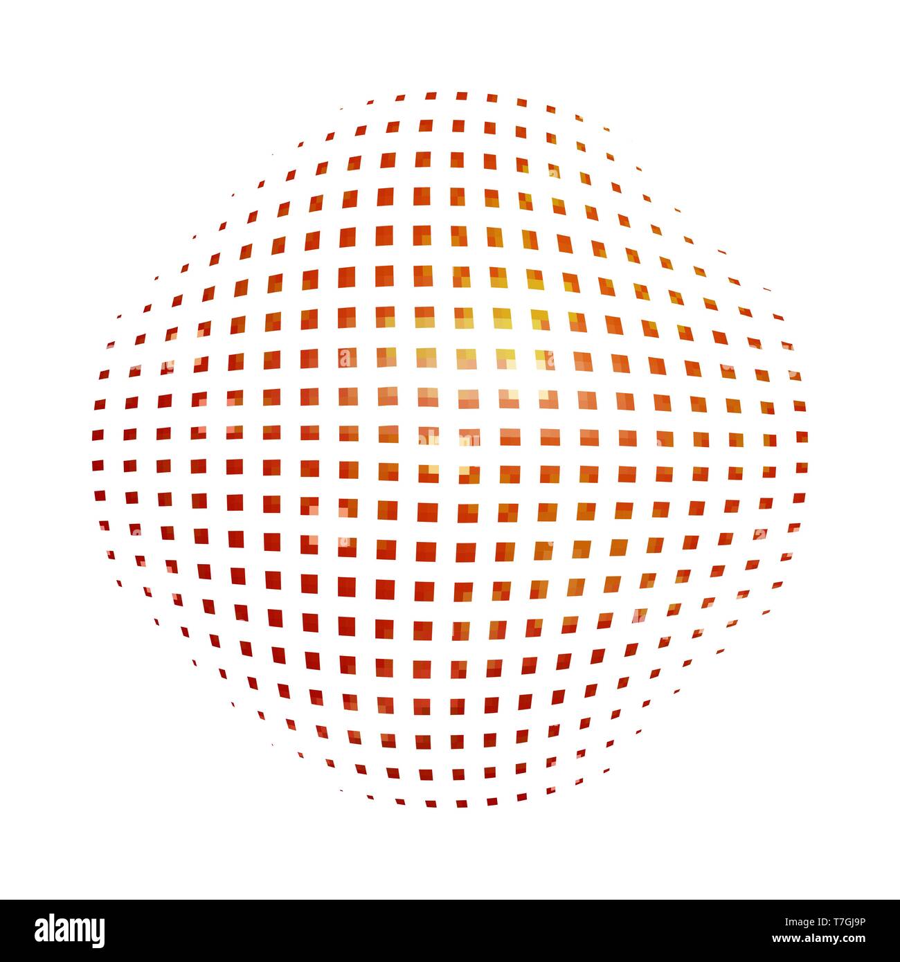 Red abstract Kreis mit Rasterpunkte Wirkung. Vector Illustration. Runde Symbol mit der Rasterpunkte Textur. Stock Vektor