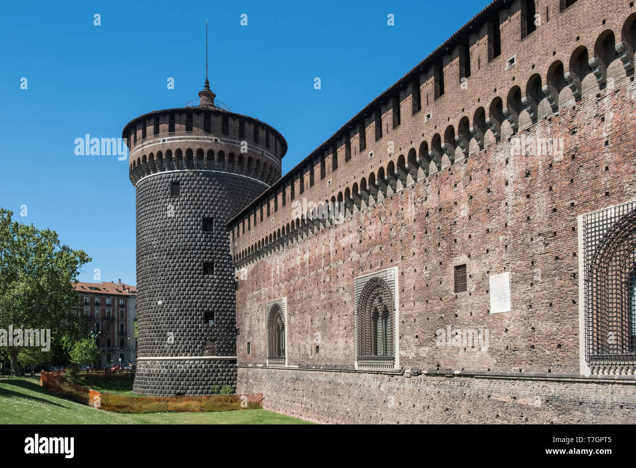 Schloss Sforza (Castello Sforzesco) aussen Architektur Details, Mailand, Italien Stockfoto