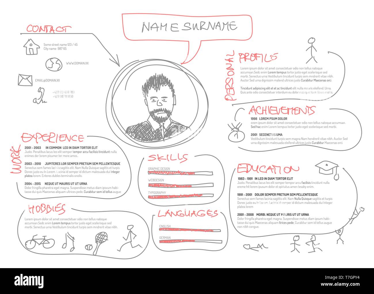 Vektor original minimalistisch CV/Lebenslauf Vorlage - Kreative doodle Version Stock Vektor