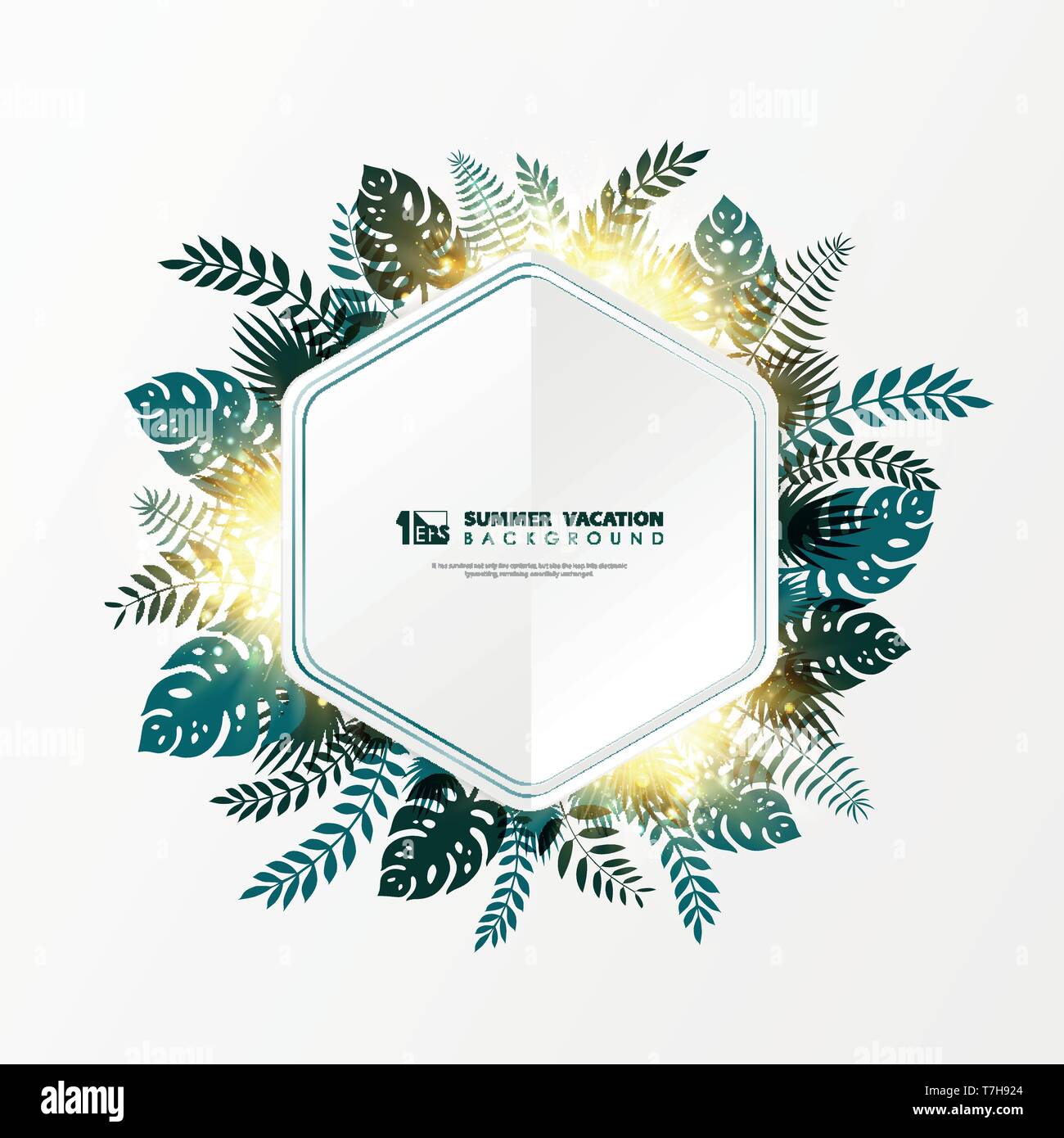 Abstract vector template Sommer Blätter mit goldenen Glitzer Dekoration Broschüre Cover Design auf weißem Hintergrund. Sie können für den Sommer Design verwenden Stock Vektor