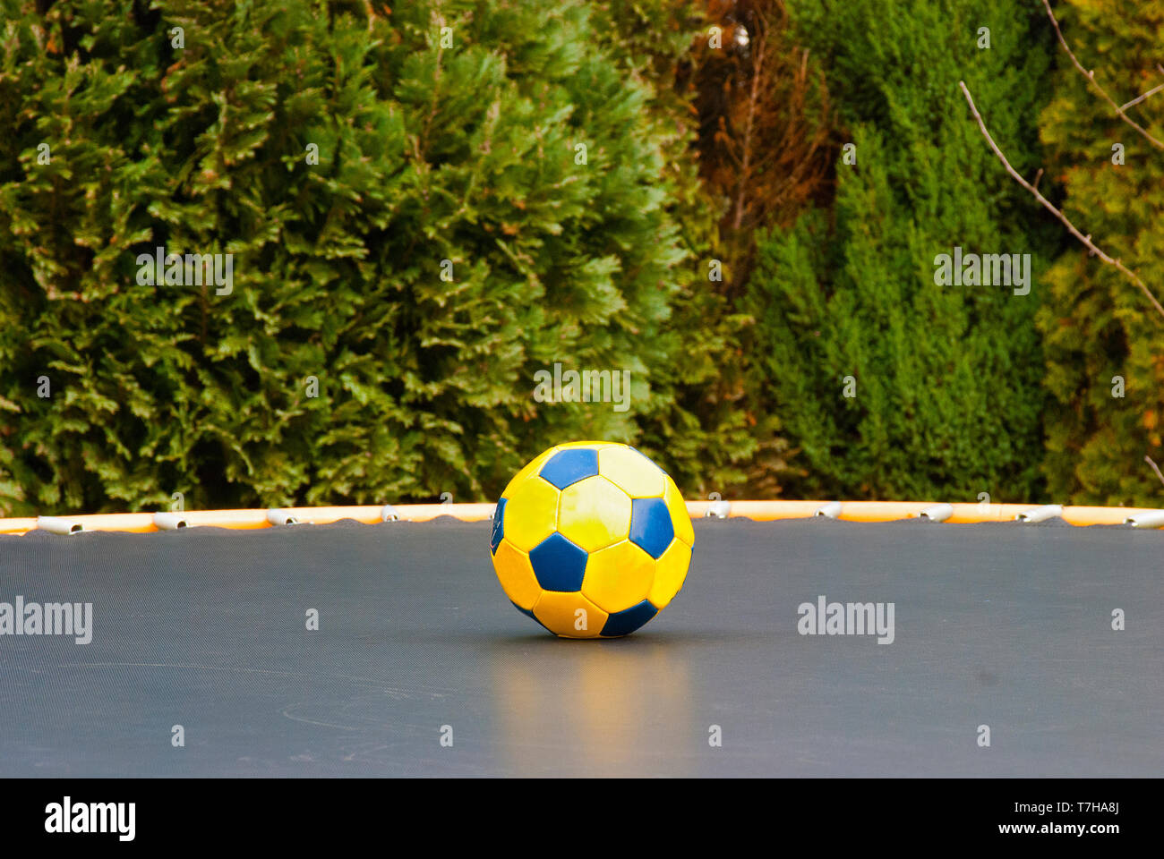 Bunte Kugel auf dem Trampolin Stockfoto