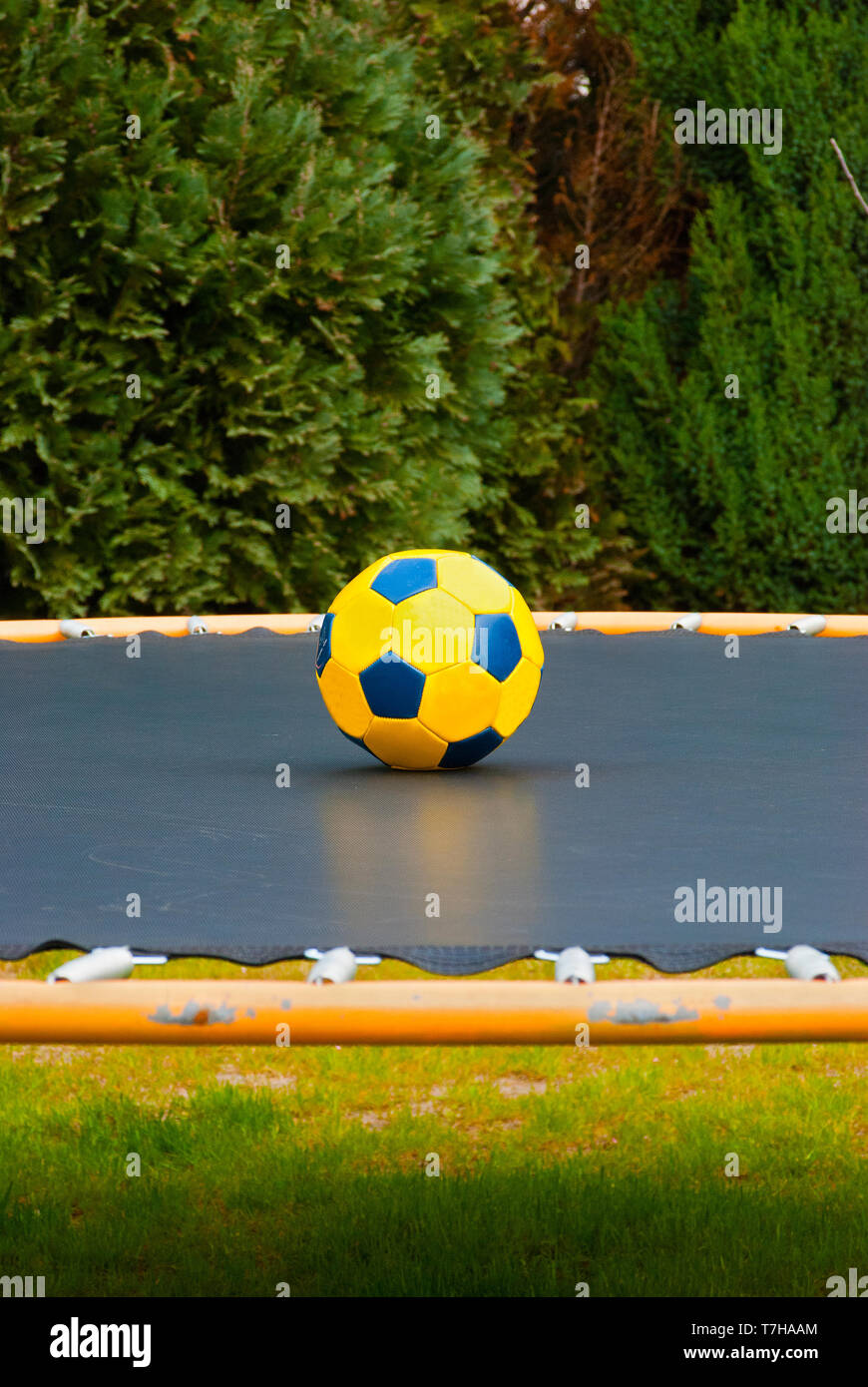Nahaufnahme von einem Trampolin mit Kugel Stockfoto