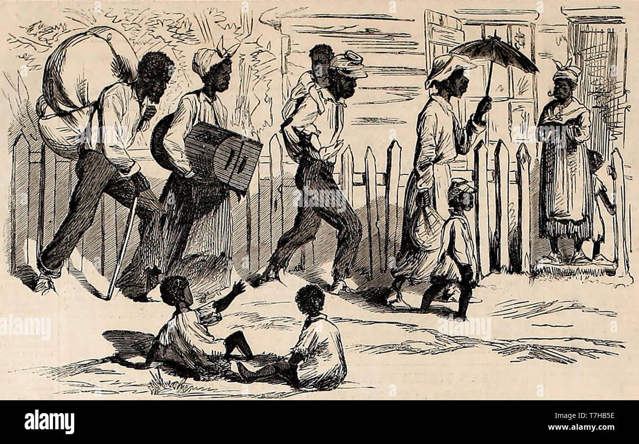 Entlaufene Sklaven Ankunft in Wilmington, North Carolina während des Amerikanischen Bürgerkriegs Stockfoto