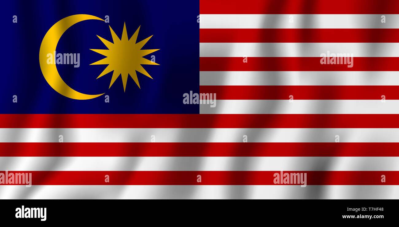 Malaysia realistische wehende Flagge Vector Illustration. Nationalen Hintergrund Symbol. Tag der Unabhängigkeit. Stock Vektor