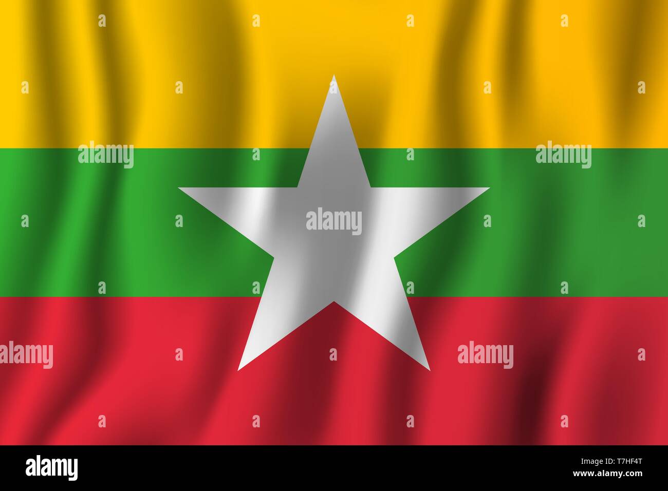 Myanmar realistische wehende Flagge Vector Illustration. Nationalen Hintergrund Symbol. Tag der Unabhängigkeit. Stock Vektor